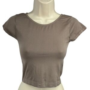 Free People Intimately Taupe Cap Sleeve Crop Top Stretch Fitted Minimalist XS S